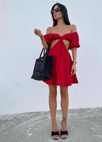 Красное женское платье лен No Brand