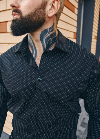 Черная классическая рубашка в горошек Vakko