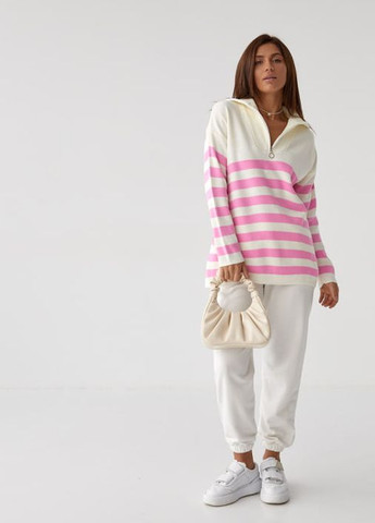 Белый свитер в розовую полоску с молнией белый No Brand