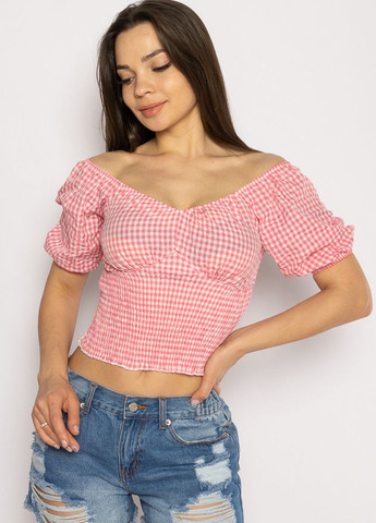 Бесцветная летняя блуза женская в мелкую клетку (розово-белый) Time of Style