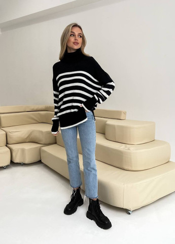 Женский полосатый свитер цвет черный/молочный р.42/46 444016 New Trend (266494026)