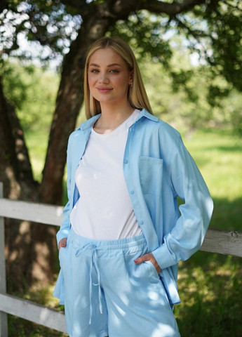 Льняной костюм с шортиками для беременных и кормящих голубой из легкой и нежной ткани To Be (259364706)