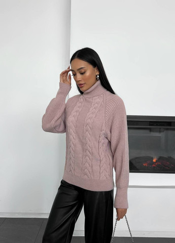 Женский вязаный свитер с объемными рукавами цвет розовый р.42/46 443579 New Trend (266784005)