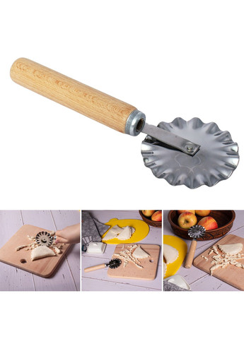 Нож ролик фигурный зубчатый для теста и вырезания чебуреков с деревянной ручкой Ø63х175 мм Kitchette (275104145)