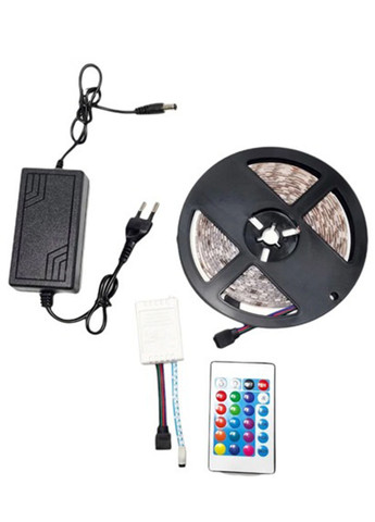 Світлодіодна LED стрічка UKC 5050 5 метрів 12 V RGB 16 режимів з пультом управління та блоком від розетки Solar (270937586)