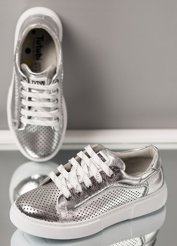 Срібні осінні кросівки з натуральної шкіри для дівчинки 8736 27 17см срібний 64970 Tutubi