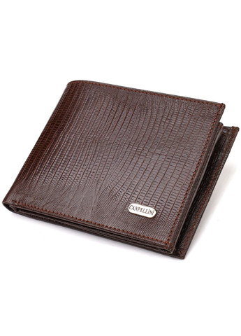 Стильный горизонтальный мужской бумажник среднего размера из натуральной фактурной кожи 21864 Коричневый Canpellini (259874009)