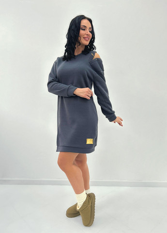 Графітова повсякденний, кежуал повсякденна тепла сукня з булавкою Fashion Girl однотонна