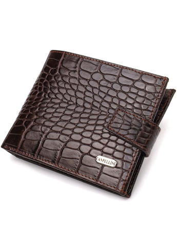 Вместительный мужской бумажник из натуральной фактурной кожи с тиснением под крокодила 21788 Коричневый Canpellini (259874060)