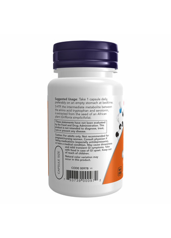 5 Гідрокситриптофан 5-HTP 50мг - 180 вег.капсул Now Foods (276002588)