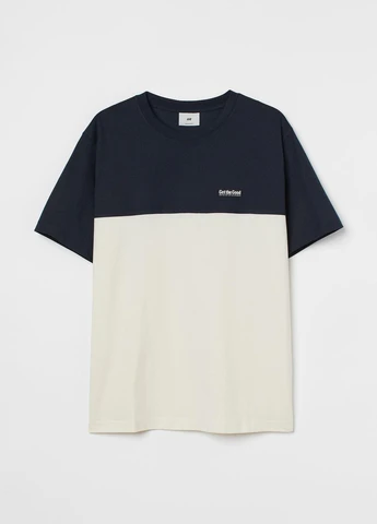 Темно-синя футболка,темно-синій-молочний, H&M