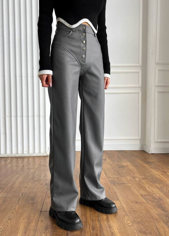 Женские брюки из эко-кожи цвет серый р.46 445246 New Trend - (268984191)