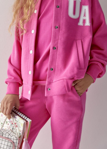 Дитячий костюм бомбер та джогери для дівчинки колір барбі р.158 441757 New Trend (263133559)