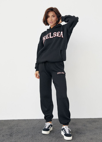 Женский спортивный костюм на флисе с принтом Chelsea - черный Lurex (266555774)