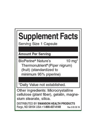 BioPerine 10 mg 60 Caps Swanson (260478978)