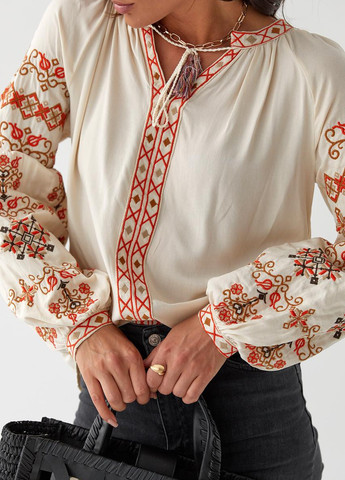 Блузка вышиванка Раиса бежевая No Brand (259328488)