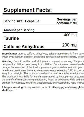 Caffeine with Taurine 90 Caps Amix Nutrition (258499733)