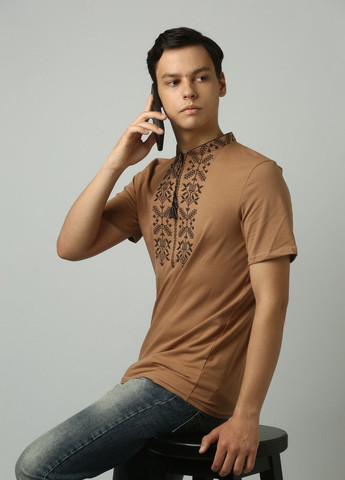 Традиційна чоловіча вишита футболка у бежевому кольорі "Тризуб" Melanika (277162702)