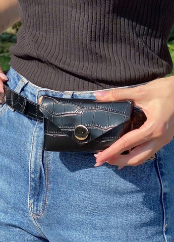 Жіночий класичний пояс гаманець рептилія чорний No Brand (270364782)