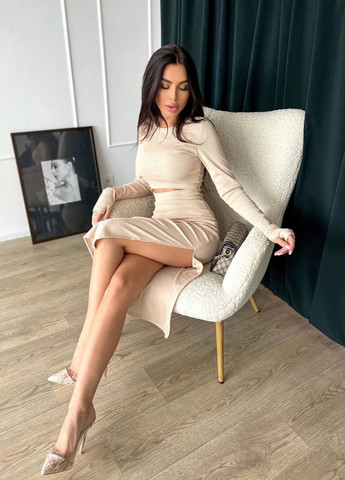 Красивый вечерний костюм юбка + топик с вырезом для пальчика, нежный приталённого костюм из турецкого рубчика No Brand 102-2 (270745880)