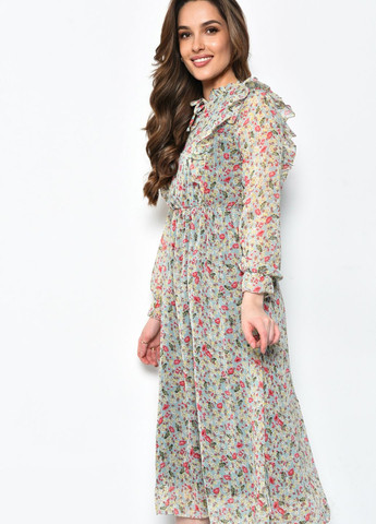 Мятное кэжуал платье женское шифоновое мятного цвета с цветами баллон Let's Shop с цветочным принтом