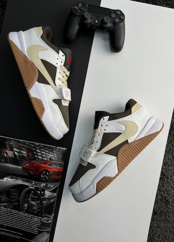 Комбіновані Осінні кросівки чоловічі, вьетнам Nike Air Jordan x Travis Scott “Cut The Check” White Brown Gum
