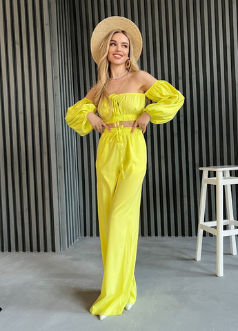 Женский костюм топ и брюки цвет лимонный р.L 435086 New Trend (259185922)