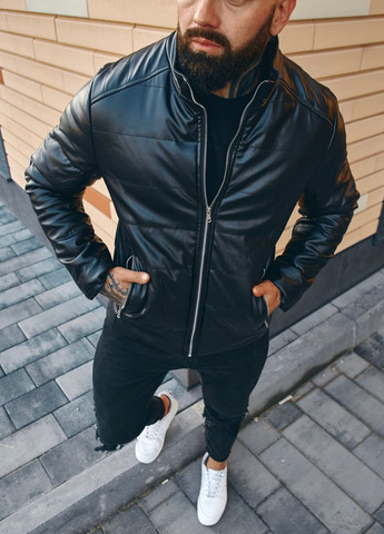 Черная демисезонная стильна демісезонна куртка під шкіру Vakko