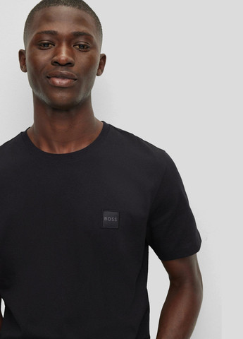 Чорна футболка чоловіча Hugo Boss RELAXED-FIT T-SHIRT IN COTTON JERSEY WITH LOGO PATCH