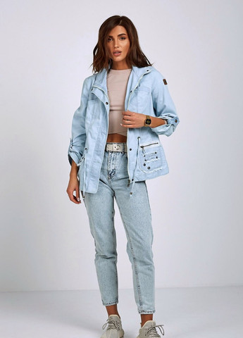 Голубой женский джинсовый жакет варёный голубой YLANNI однотонный - демисезонный