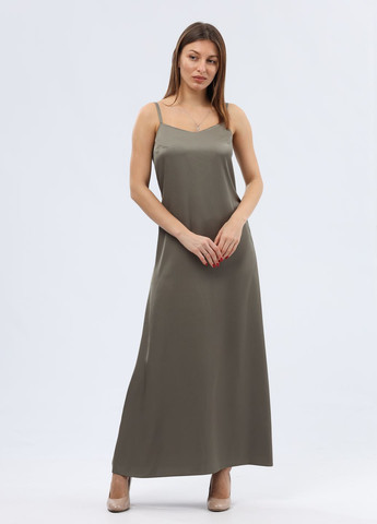 Оливковое атласное платье комбинация оливкового цвета 5755 Cat Orange