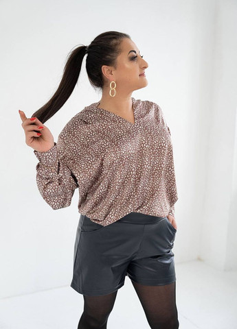 Бежевая женская рубашка из шелка армани цвет мокко р.44/48 446631 New Trend