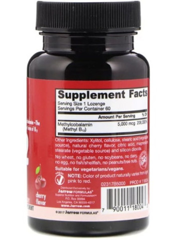 Methyl B-12 5000 mcg 60 Lozenges Cherry Flavor JRW-18004 Jarrow Formulas (256721500)