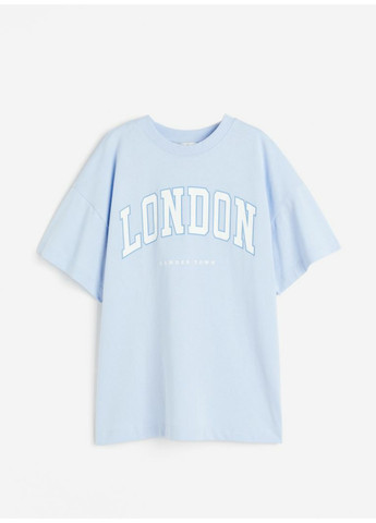 Светло-голубая летняя женская оверсайз футболка н&м (56240) xs голубая H&M