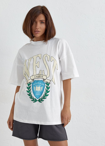 Хлопковая футболка оверсайз с надписью West - молочный Lurex - (262810067)