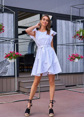 Белое повседневный летнее платье из прошвы Jadone Fashion однотонное