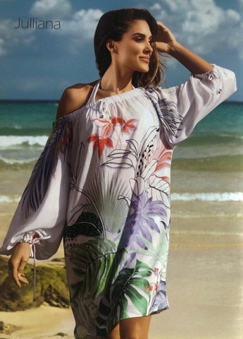 Туника платье пляжное свободного кроя One size Белая с растительным принтом Julliana 17142S Toccata (259214540)
