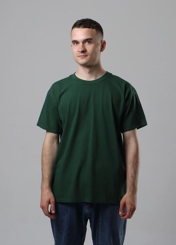 Темно-зеленая демисезон базовая однотонная футболка хвойного цвета с коротким рукавом No Brand