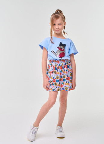 Голубая летняя футболка с двухсторонними пайетками птичка Yumster
