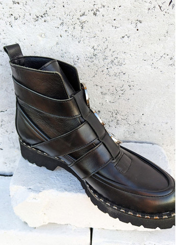 Осенние трендовые черные ботинки из натуральной кожи на высокой подошве INNOE с пряжкой
