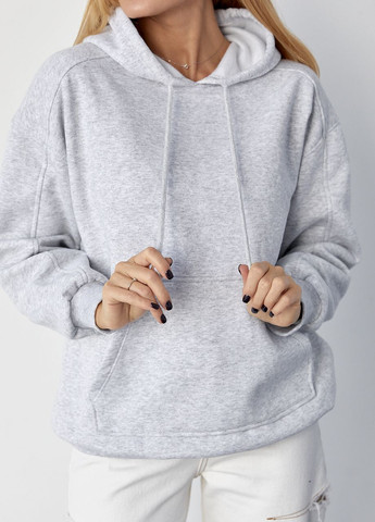 Утеплене жіноче худі з кишенею-кенгуру - світло-сірий Lurex (268551491)