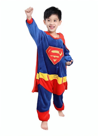 Кигуруми костюм пижама теплый махровый для детей мальчиков с капюшоном карманами (476154-Prob) Супермен размер L Unbranded (276902903)