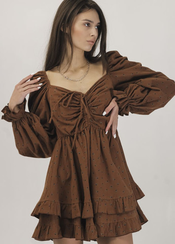 Темно-коричневое кэжуал платье с рукавами воланами темно-корочневый BOCHAROVA