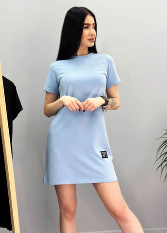 Голубое кэжуал летнее платье-футболка платье-футболка Fashion Girl однотонное