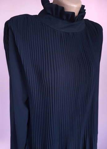Темно-синя блуза пліссе жіноча вільного крою однотонна No Brand