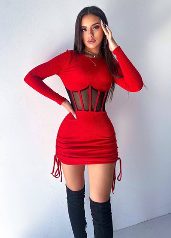 Красное стильное качественное платье с элементами корсета, короткое вечернее платье No Brand