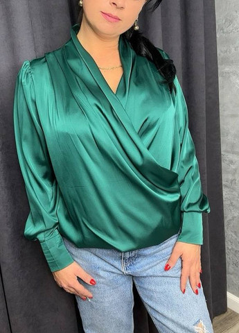 Зеленая женская рубашка из шелка армани цвет зеленый р.44/46 447692 New Trend