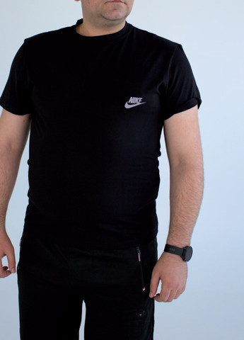 Чорна бавовняна футболка батал з коротким рукавом Vakko