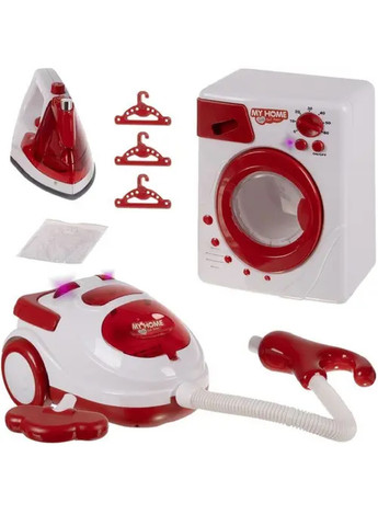 Ігровий набір комплект побутової техніки для дітей із пральною машиною праскою пилососом 3 в 1 (475824-Prob) Білий із червоним Unbranded (271958410)