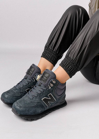Черные зимние кроссовки женские, вьетнам New Balance 574 High Dark Gray Fur